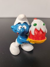 Vintage Baker Smurf Holding Red Cake with Whipped Cream PVC Figurine — listing 2