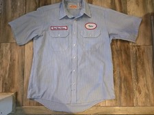 Red Kap Blue Pinstripe Work Shirt with Pabst Blue Ribbon & 'Mack' Patches — listing 3