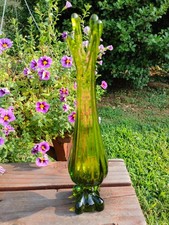 Vintage Mid-Century Green Swung Glass Floor/Table Vase with Ribbed Body — listing 4