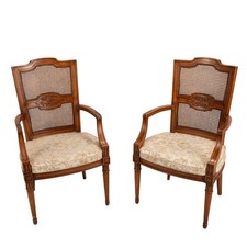 Louis XV Style Painted & Parcel-Gilt Caned-Back Side Chair with Gold Upholstered Seat