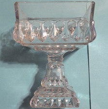Vintage EAPG Pressed Glass Covered Wedding Box Compote with Gold Trim — listing 2