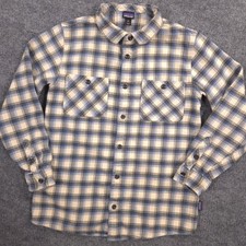 Patagonia Kids' Organic Cotton Flannel Shirt, Girls XS (5-6), Cream Plaid
