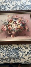 Framed Still Life Painting of Roses in a Blue Vase (photographed from a screen)