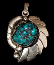 Native American Sterling Silver Turquoise Inlay Pendant Necklace & Earrings Set by HJ Chavez — listing 5