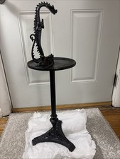 Antique 1920s-1930s Turned Wood Smoking Stand with Cobalt Blue Glass Ashtray and Storage Drawer — listing 6