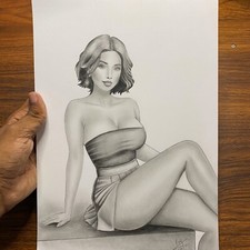 Framed Original Pencil Drawing of Stylized Female Figure — listing 4