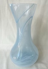 Murano Style Splash/Drape Art Glass Vase Aqua Blue White Swirl