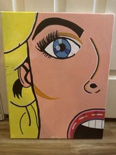 Pop Art Print of Stylized Red Face on Blue and Yellow Ground — listing 6