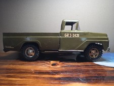 Vintage Pressed Steel Military Jeep Toy with Fold-Down Windshield, Olive Drab — listing 6