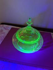 Vintage Uranium Green Depression Glass Handled Butter Dish Base, Swirl Pattern, 5-Inch — listing 5