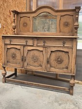 Antique Victorian Oak Sideboard/Buffet with Beveled Mirror Backsplash and Carved Crest — listing 5