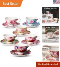 17-Piece Porcelain Tea Set with Raised Floral Magnolia Design in Original Gift Box — listing 6