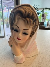 Vintage Inarco E-774 Lady Head Vase with Mint Hat, Pearl Earrings & Hand to Cheek — listing 3