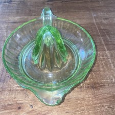 Vintage Green Uranium Glass Reamer Juicer with Handle and Pour Spout