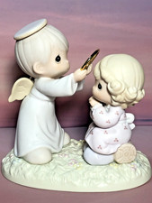 Precious Moments Bisque Porcelain Angel Figurine with Watering Can and Flowers — listing 4