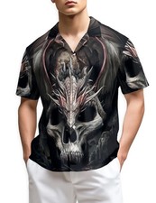 Fantasy Gothic Dragon Skull & Sword Graphic T-Shirt (All-Over Print Style) — listing 2