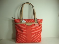 Coach Zebra Print Pink & Cream Canvas Tote Bag with Tan Leather Trim