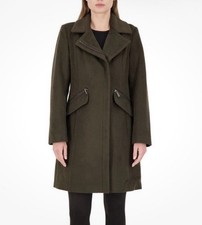Vince Camuto Women's Black Wool-Blend Coat with Knit Shawl Collar and Toggle Closure, Size PM