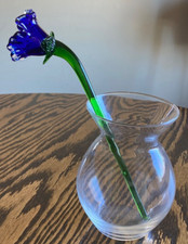 Hand-Blown Art Glass Long-Stem Flower Sculpture with Twisted Stem — listing 6