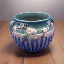 Roseville Cherry Blossom Two-Handled Vase, Shape 618-5, Pink/Brown Colorway — listing 3