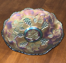 Fenton Carnival Glass Amethyst Dragon and Lotus / Iris Herringbone Ruffled Bowl — listing 3