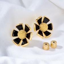 Enamel Flower Post Earring (Single Stud), Five-Petal Pale Blue Enamel with Center Bead — listing 3
