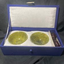Chinese Hand-Carved Translucent Jade Cups, Pair (2.25" x 2.5") in Original Silk Fabric Presentation Box — listing 2
