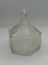 Vintage Pressed Glass Footed Covered Candy Dish with Grape & Leaf Pattern — listing 3