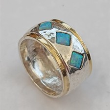Israeli Sterling Silver Square Dangle Earrings with Created Opal — listing 2