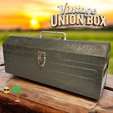 Vintage Union Model No. 3119 Green Steel Toolbox with Metal Piano-Hinge Lid and Copper-Tone Handle — listing 3