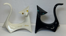 Mid-Century Modern Stylized Cats Two-Tile Ceramic Wall Art in Wood Frame — listing 6