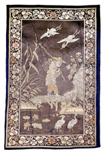 Chinese Woven Silk Brocade Hanging Scroll, Lotus and Willow with Dragonfly Motif