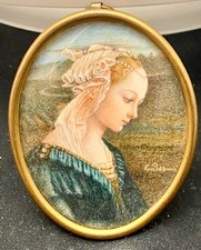 Antique Hand-Painted Miniature Portrait of Renaissance Musicians, Signed — listing 3