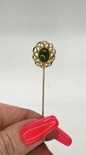 Vintage 1960s-70s Gilt Metal Foliate Stickpin Brooch with Jade Beads No marks visible — listing 5