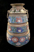 Antique Japanese Bronze Champlevé Enamel Vase with Wooden Stand — listing 5