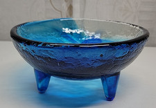 Vintage Blue Swirl Glass Serving Bowl with Scalloped Rim — listing 6