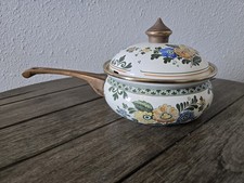 Vintage 1970s Enamelware Saucepan with Lid, Floral Brown Design — listing 5