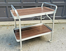 Vintage Two-Tier Rolling Beverage / Bottle Serving Cart, Wood Top with Chrome Tubular Frame, 25"W x 39"H x 25"D — listing 6