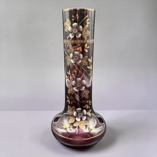 Hand-Painted Amethyst Purple Glass Teardrop Bud Vase with Floral Motif, 9.75 in — listing 2