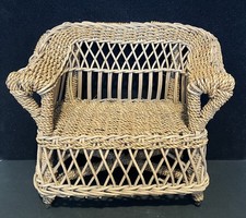 Antique Green-Painted Wicker Doll Barrel Chair with Upholstered Seat — listing 5