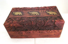 Vintage Carved Elephant Lidded Trinket Box with Repoussé Floral Metal Body — listing 4