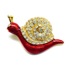 Vintage Gold-Tone Figural Snail Brooch with Real Shell Body and Faux Pearl Accent — listing 4