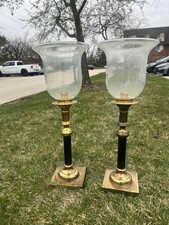 Vintage Brass Two-Tier Cylindrical Glass Hurricane Table Lamp — listing 5