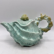 Figural Porcelain Conch Shell Teapot with Twin Dolphin Handle and Coral Motif — listing 2