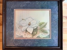 Original Watercolor Floral Still Life, Blue Poppies, Signed Bertrand — listing 3