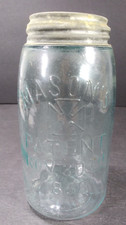 Antique Aqua Glass Mason's Patent Nov 30th 1858 Maltese Cross Fruit Jar with Crown Zinc Lid — listing 2