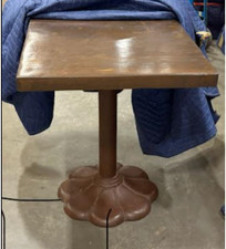 Round Bistro Table with Ornate Cast Iron Pedestal Base, Wood Top, Approx 36" Diameter