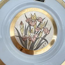 Japanese Chokin-Style Gold and Enamel Iris Decorative Plate on Black Ground — listing 5
