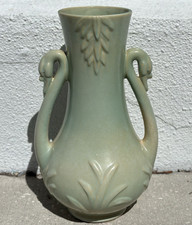Weller Pottery Patricia Double Swan Handle Vase, Ivory Matte Glaze — listing 2