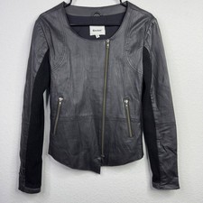 Gestuz Leather Café Racer Moto Jacket with Red & White Racing Stripes